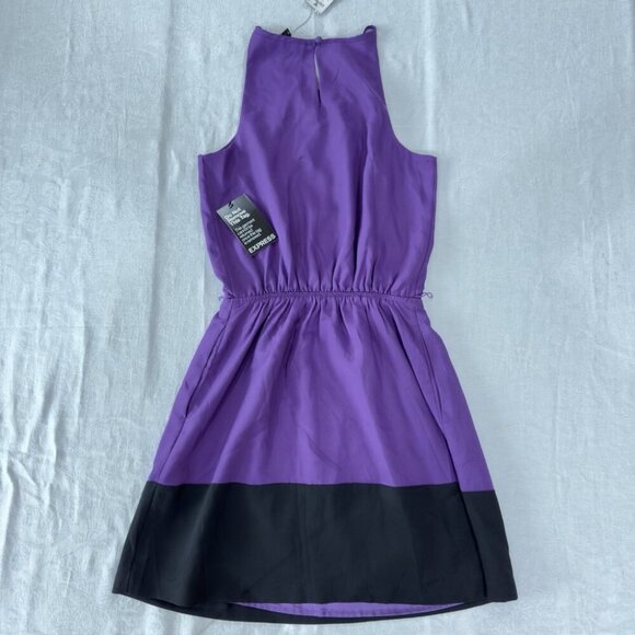 EXPRESS X-Small Purple & Black Sleeveless Keyhole Elastic Waist Dress (XS 0-2) - Picture 4 of 11